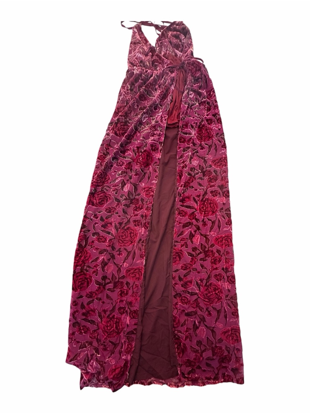 Floral Velvet Burnout Maxi Dress with Body Suit - Deep Rose